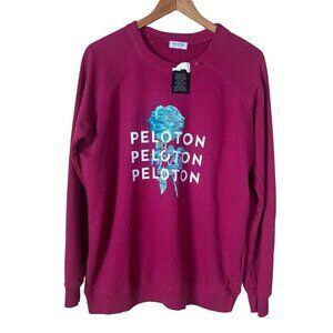 Peloton NWT Woman Small Burgundy Rose Logo Print Oversized Crewneck Pullover